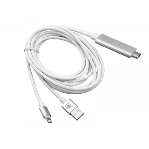 MHL kabelis HDMI - iPhone 8pin (lightning) + USB maitinimas (K-K) 2m